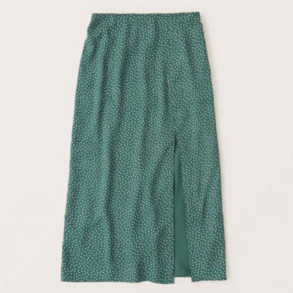 Abercrombie & Fitch Midi Slit Polka Dot Skirt
